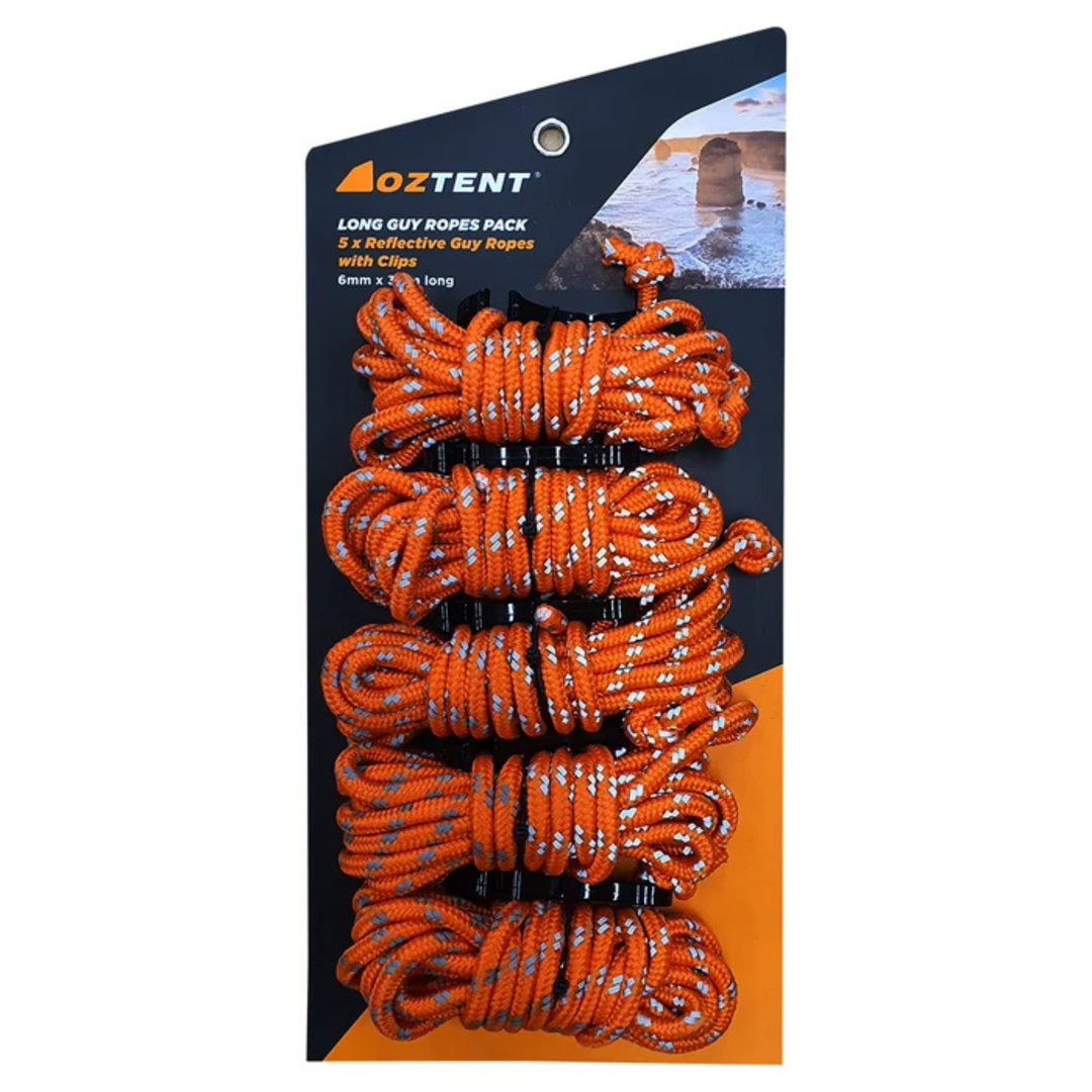 Oztent Long Guy Rope W/Clip 5Pk  (Reflective)