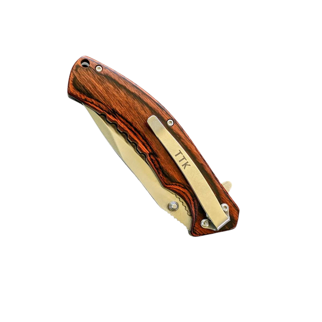 Tassie Tiger USA Made Wood Handle EDC Folder with Pocket Clip