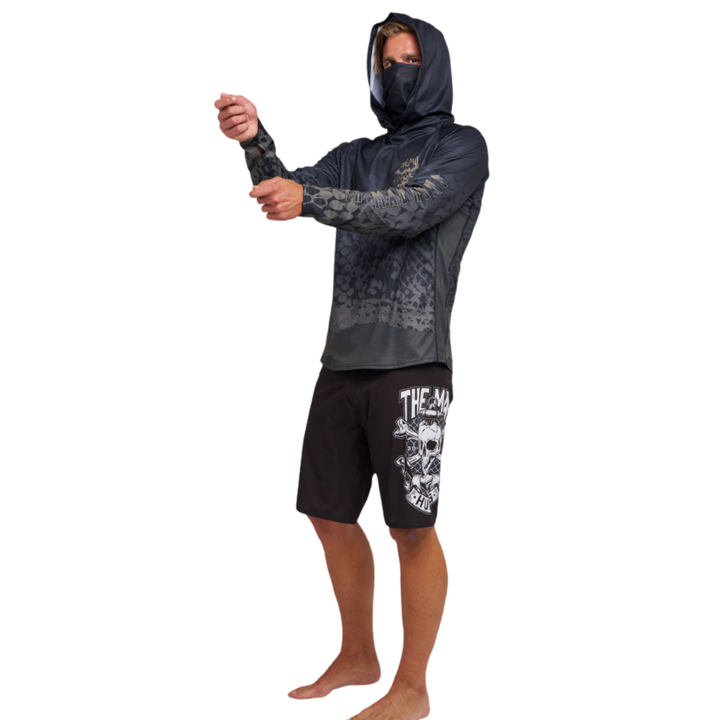 The Mad Hueys  Anchor Skull UPF 50+ Hooded Masked Fishing Jersey