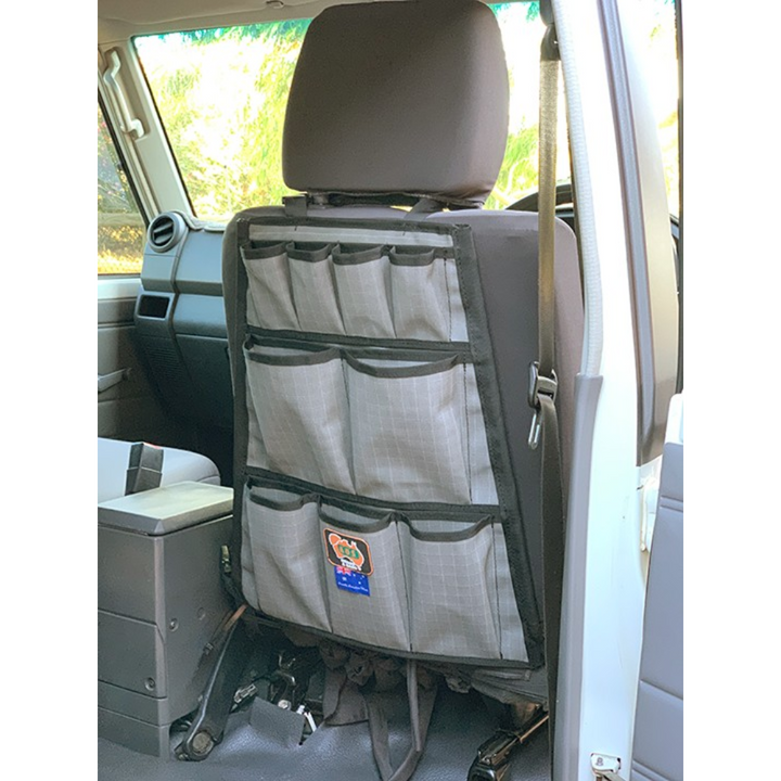 AOS Car Seat Organiser 12 Pocket Grey Canvas