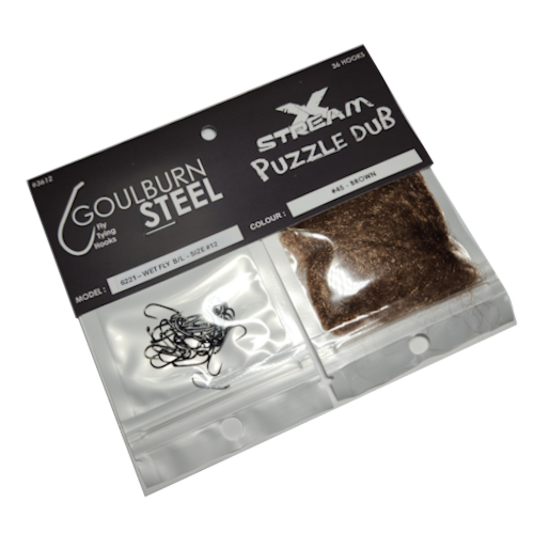 Goulburn Steel Barbless Wet Fly Hook & Puzzle Dub Combo