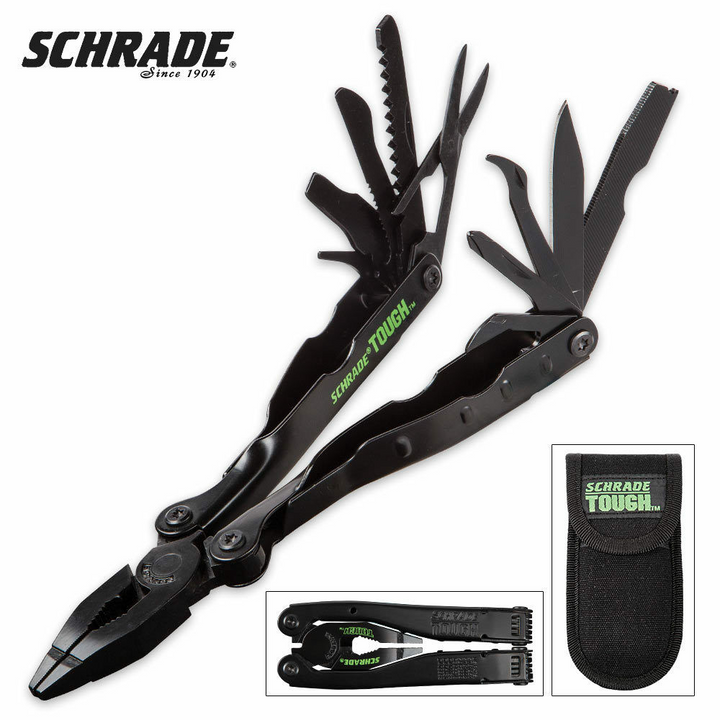 Schrade Tough Tools Multi-Tool Black Finish 4.8 Closed w/ Nylon Sheath