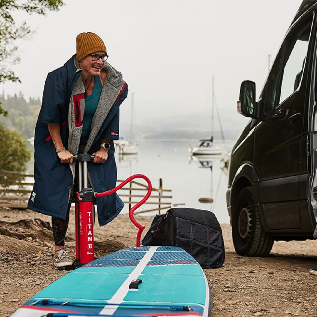 11 Compact Red Inflatable Sup Package being used